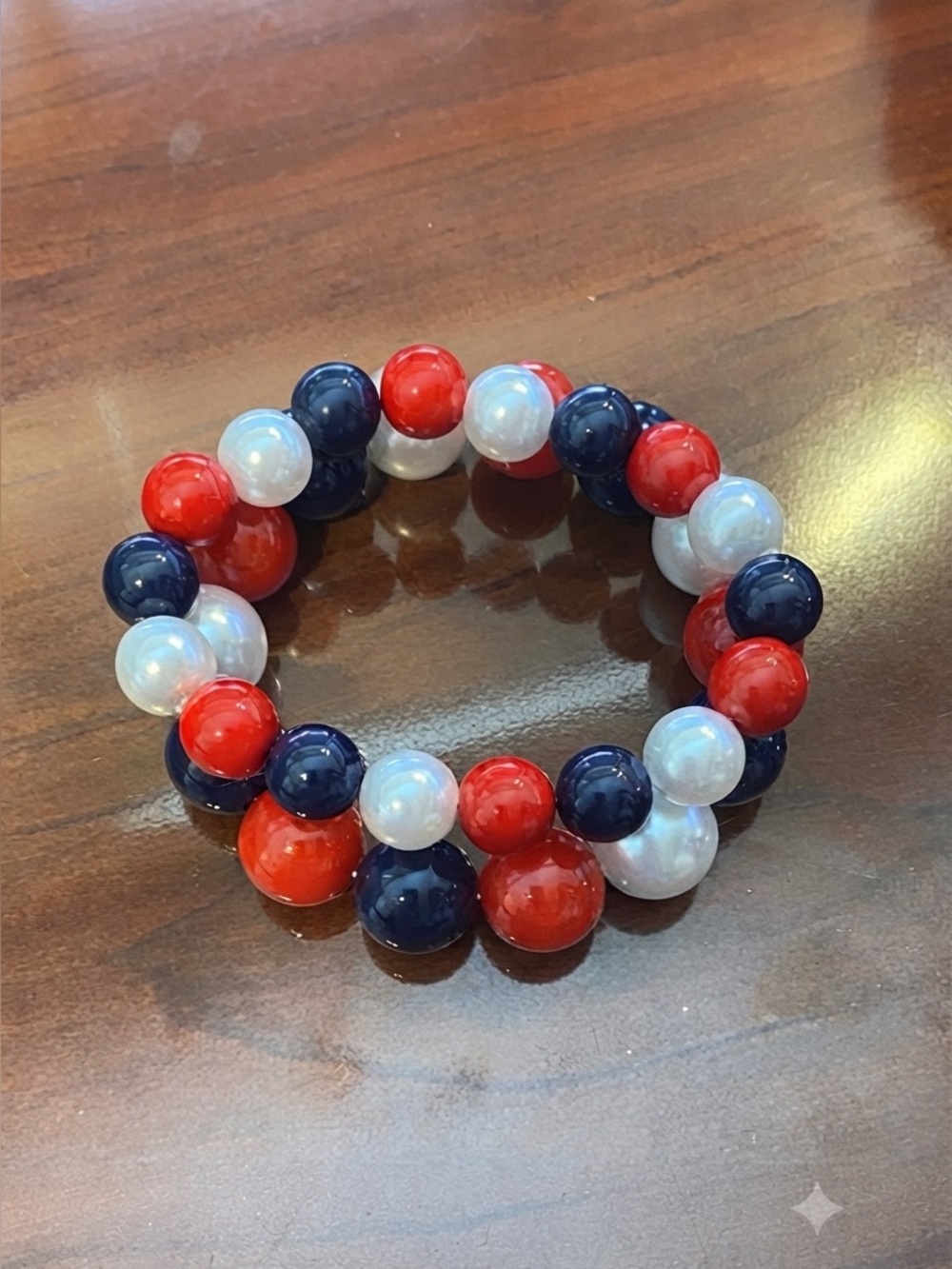 Patriotic Red White Blue Beaded Bracelet Set Chunky Stretch 4th of July